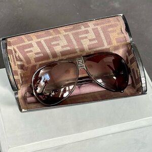 Fendi Brown Tortoise Aviator Sunglasses